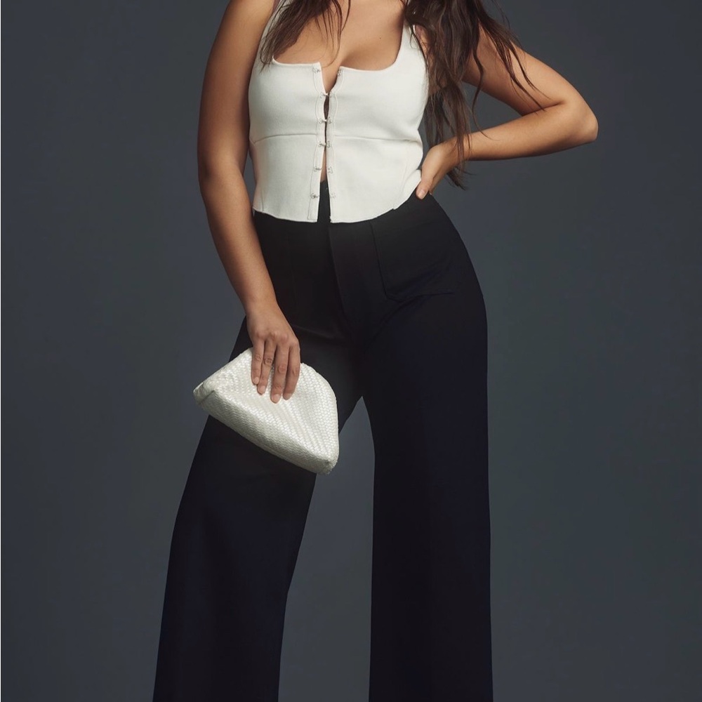 Like New Anthropologie The Colette Ponte Crop Wide-Leg Pants by Maeve Black 27